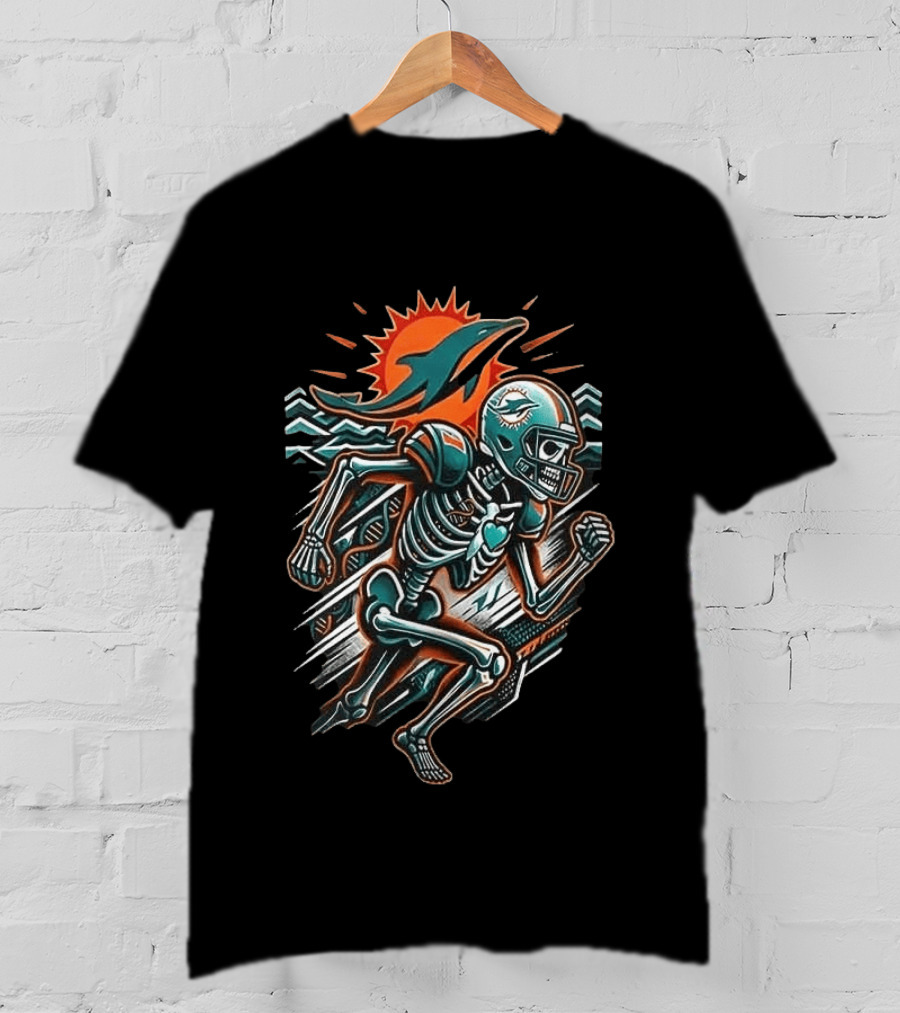 Miami Dolphins Runs In My Blood Skeleton Football Sprint T-Shirt