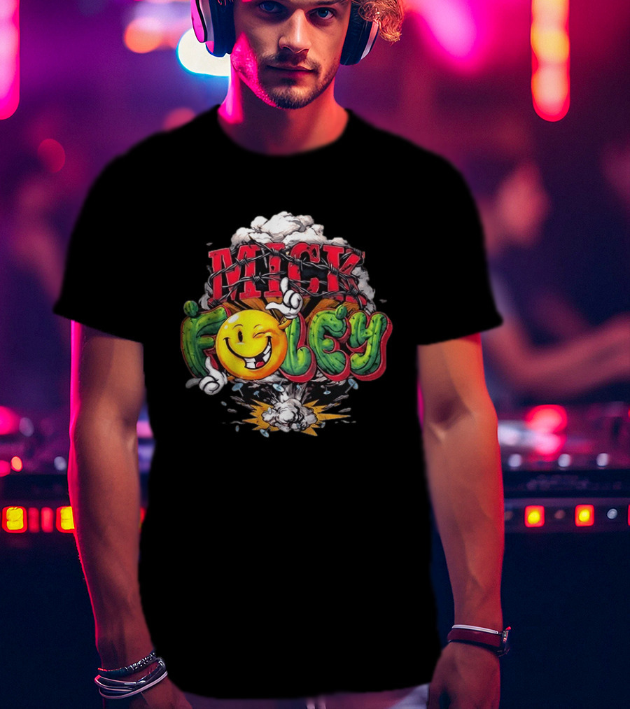 Mick Foley Smiley Explosion Barbed Wire T-Shirt