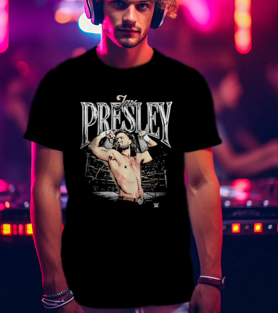 Jax Presley Flexing Muscles WWE Presley Backdrop T-Shirt