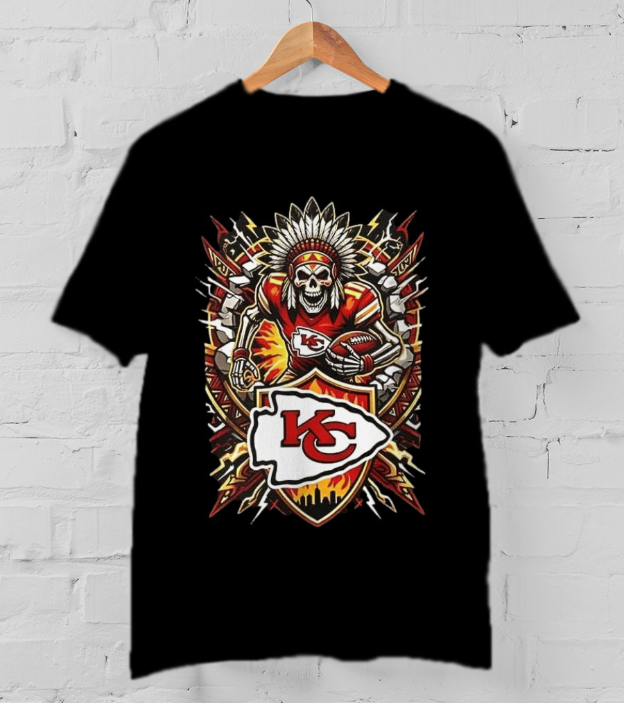 Kansas City Chiefs Runs In My Blood Skeleton Warrior And Football Team T-Shirt