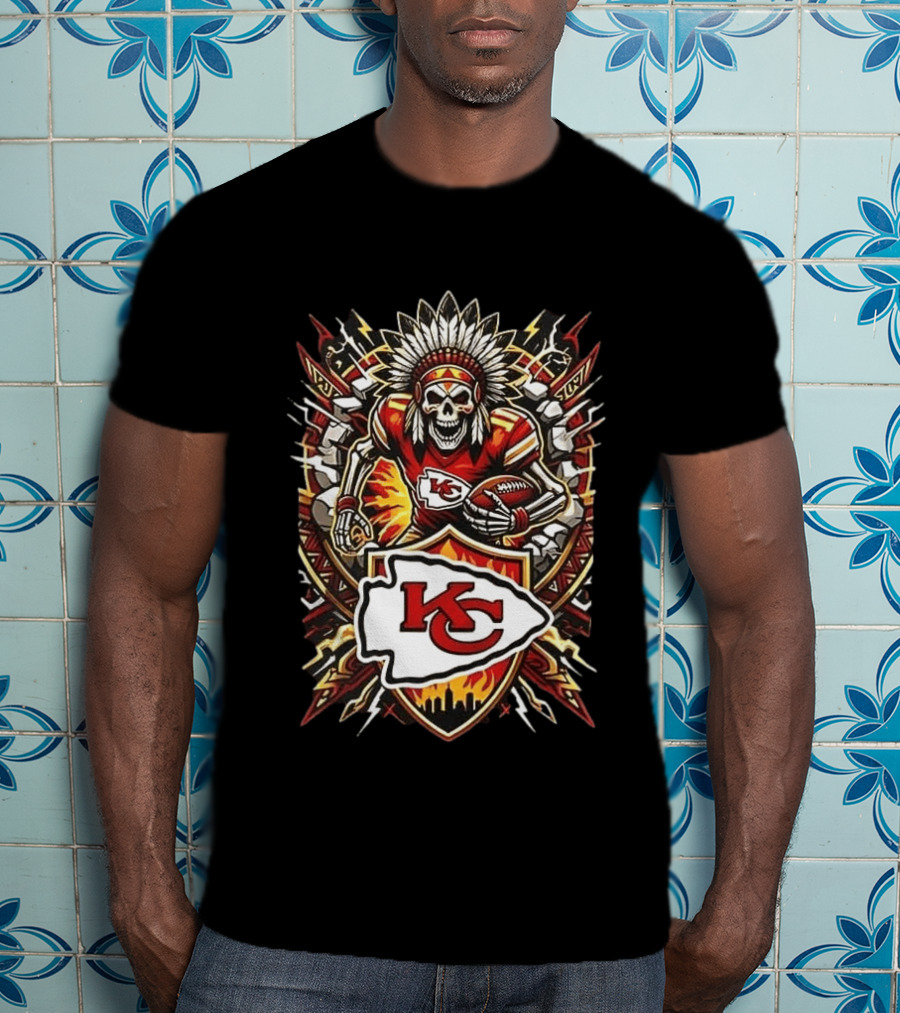 Kansas City Chiefs Runs In My Blood Skeleton Warrior And Football Team T-Shirt