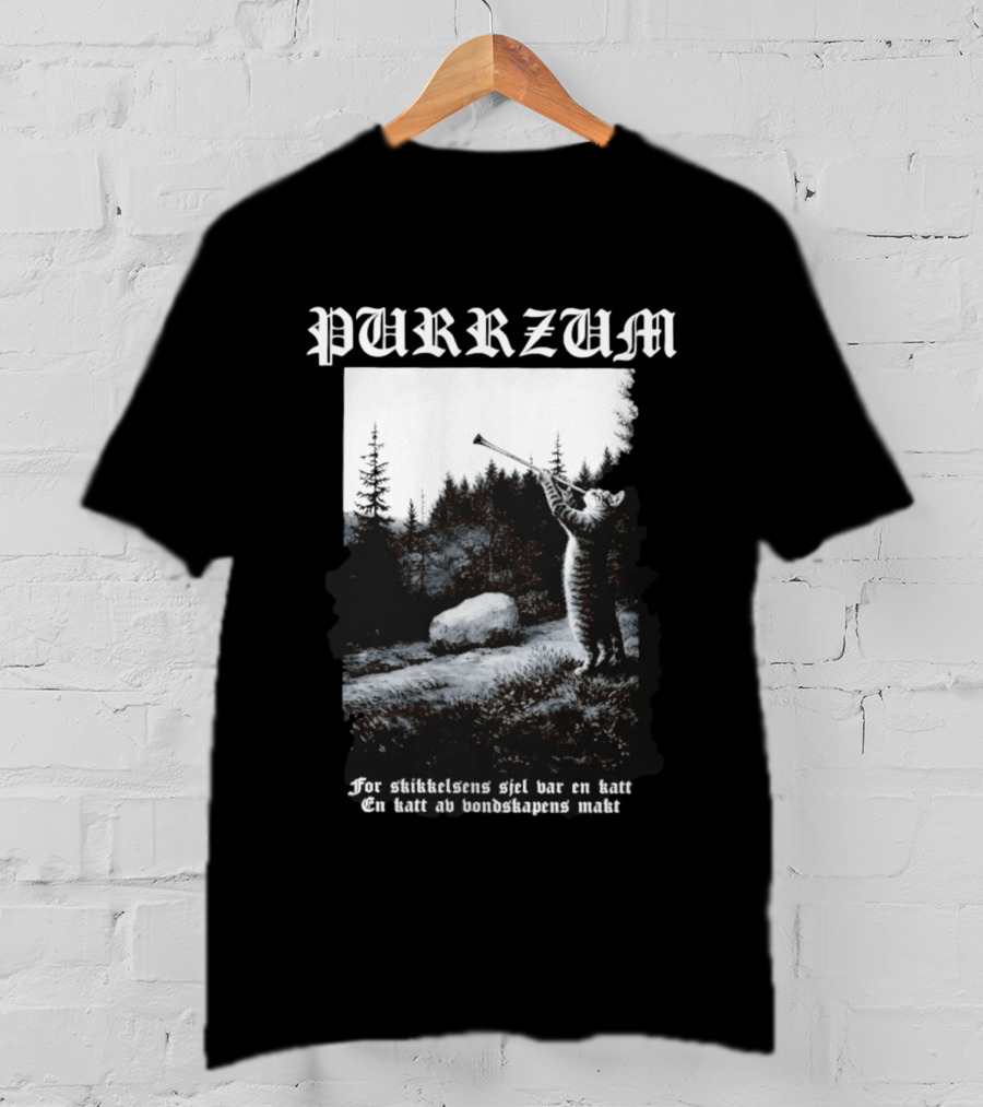 Purrzum Cat Black Metal Burzum For Skikkelsens Sjel Var En Katt En Katt Av Ondskapens Makt T-Shirt