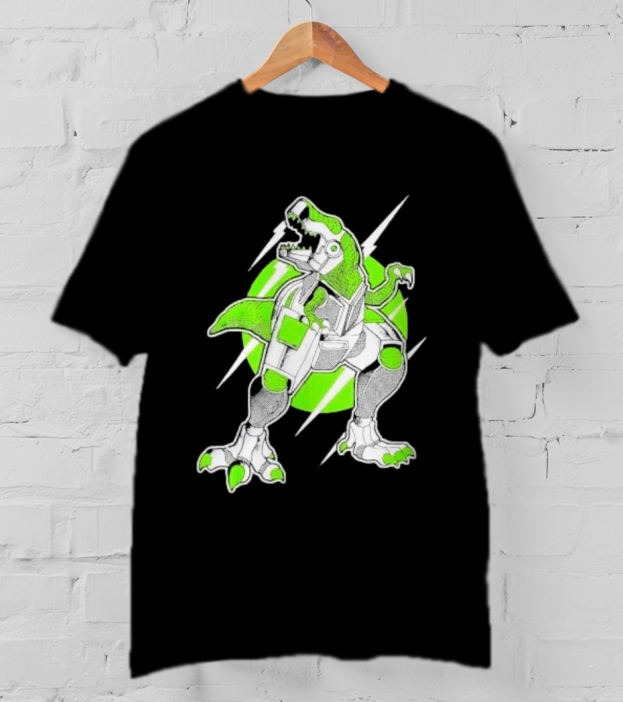 Robo Rex Neon Green Cybernetic Dinosaur Tech Science Fiction High Voltage T-Shirt