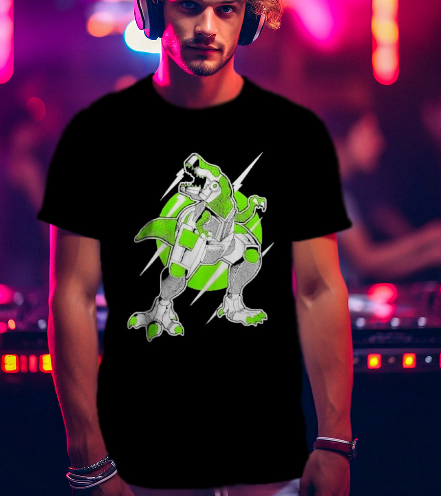Robo Rex Neon Green Cybernetic Dinosaur Tech Science Fiction High Voltage T-Shirt