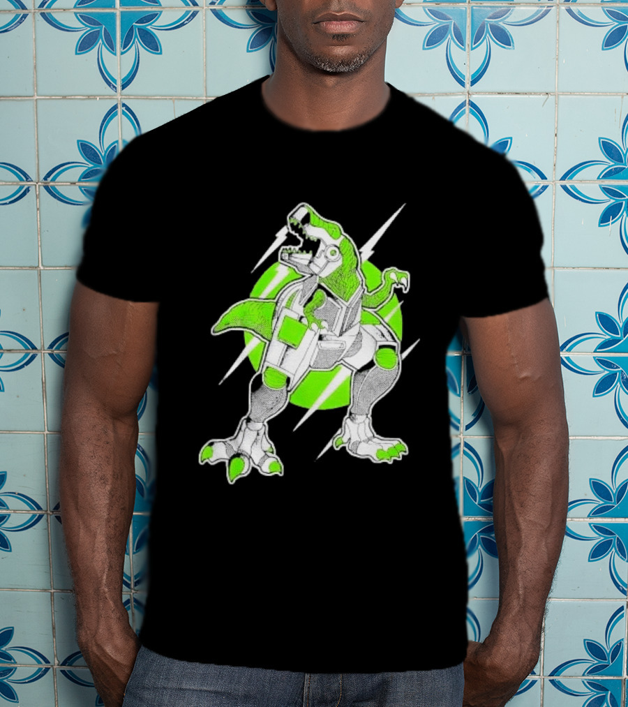 Robo Rex Neon Green Cybernetic Dinosaur Tech Science Fiction High Voltage T-Shirt