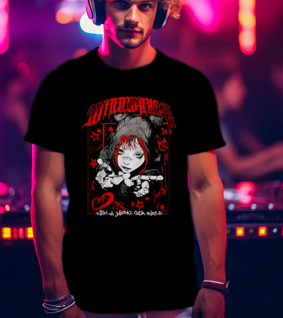 Windwaker Wish A Mfer Would Red And Black Graphic With Stars And Peace T-Shirt