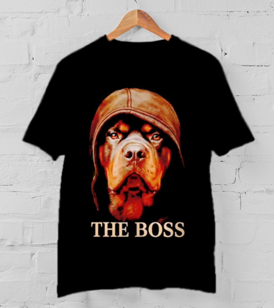 The Boss Rottweiler Wearing Aviator Cap T-Shirt