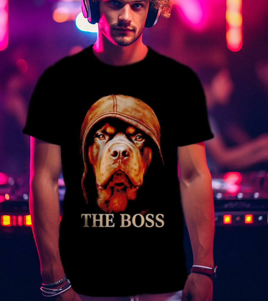 The Boss Rottweiler Wearing Aviator Cap T-Shirt