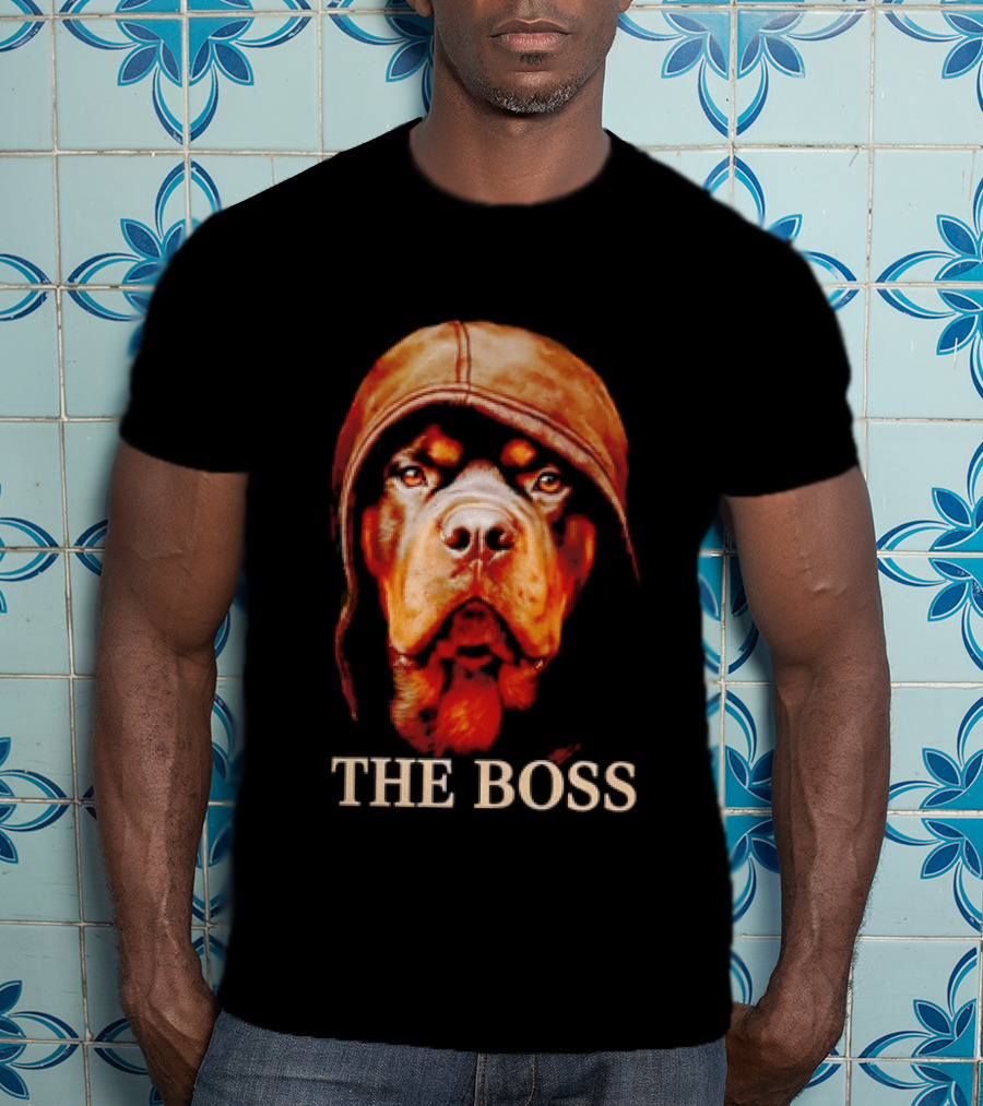 The Boss Rottweiler Wearing Aviator Cap T-Shirt
