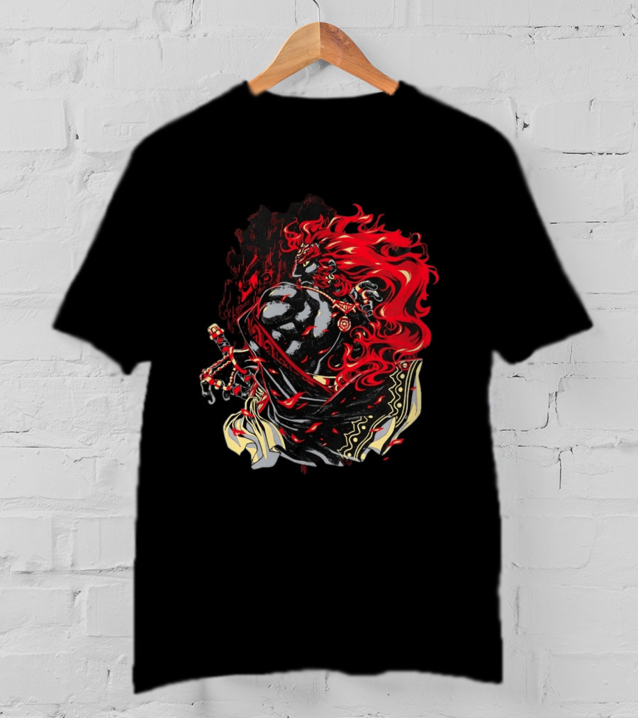 The Legend Of Zelda The Devourer Of Tomorrow Flamboyant Musketeer Warrior With Cape And Fiery Red Hair T-Shirt