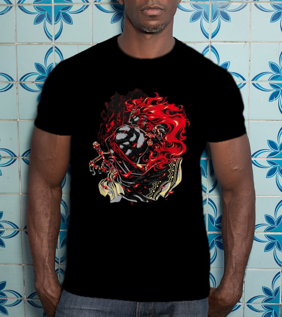 The Legend Of Zelda The Devourer Of Tomorrow Flamboyant Musketeer Warrior With Cape And Fiery Red Hair T-Shirt