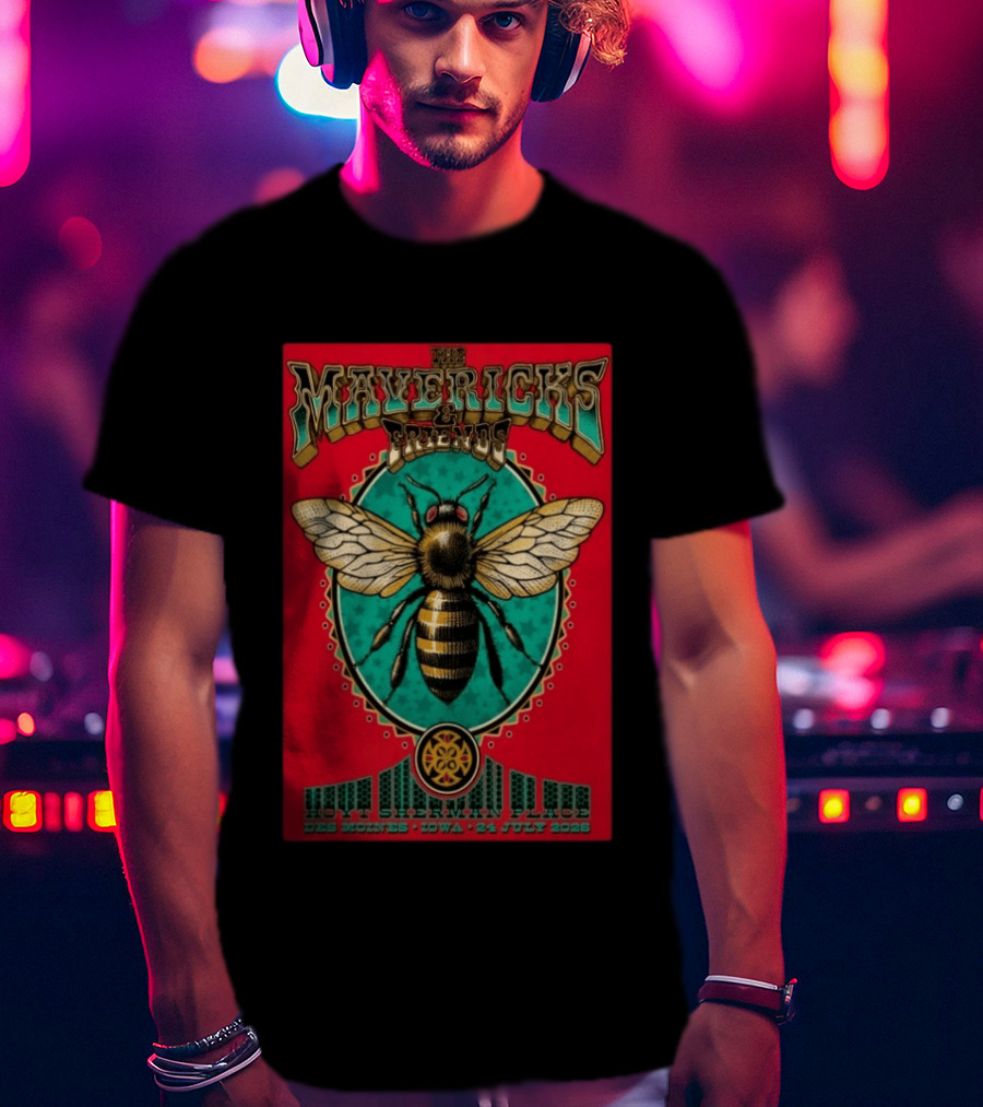 The Mavericks And Friends Hoyt Sherman Place Des Moines Iowa July 24 2026 Vintage Concert With Bee Image T-Shirt
