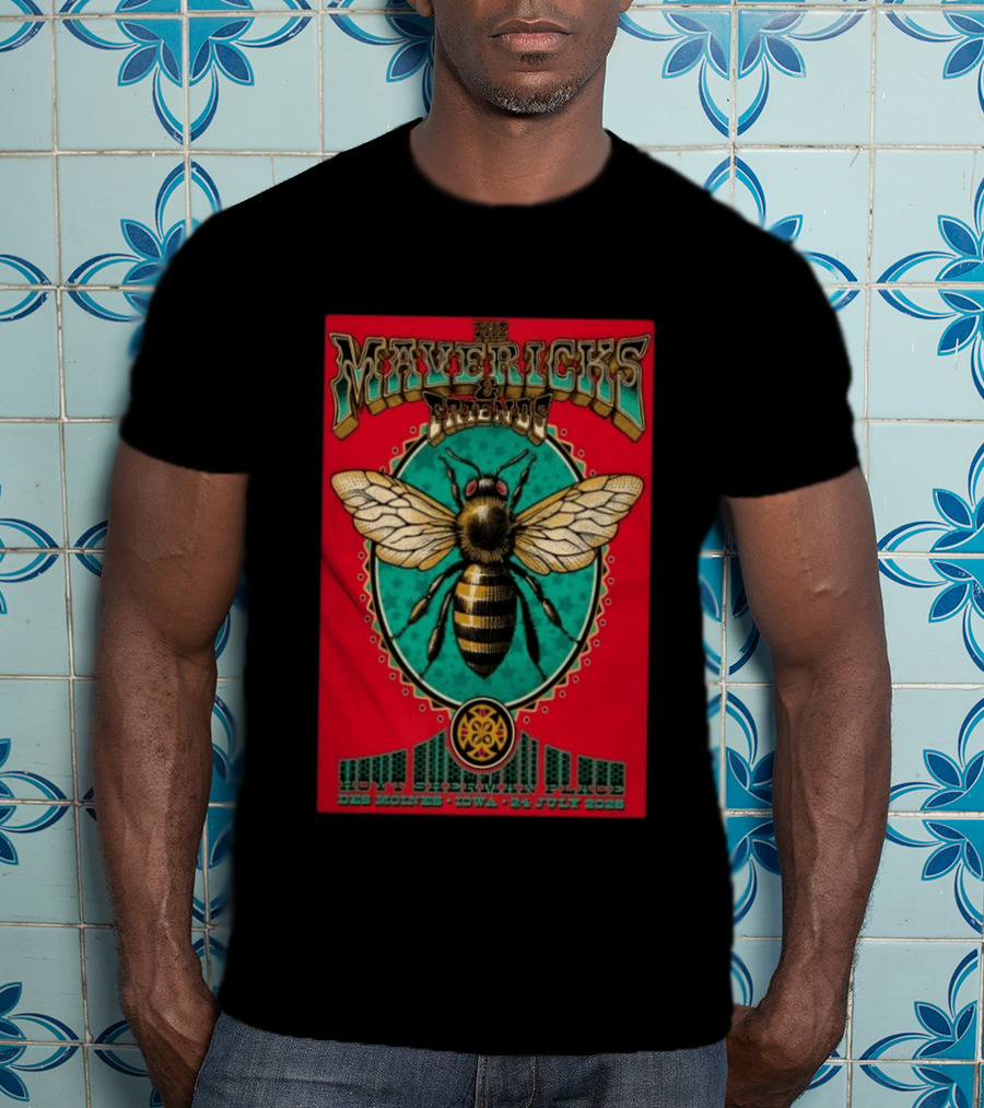 The Mavericks And Friends Hoyt Sherman Place Des Moines Iowa July 24 2026 Vintage Concert With Bee Image T-Shirt