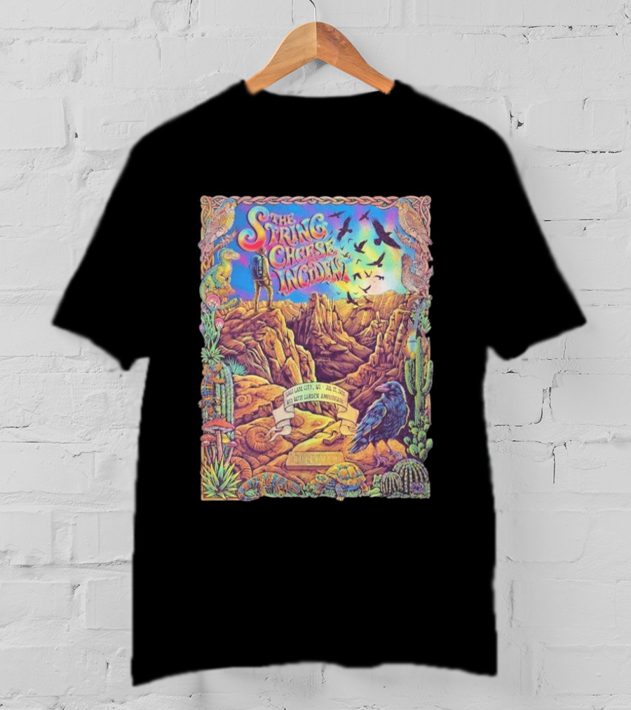 The String Cheese Incident Salt Lake City Utah Red Butte Garden Amphitheatre July 22 2026 Psychedelic Desert Scene With Wildlife And Cactus T-Shirt