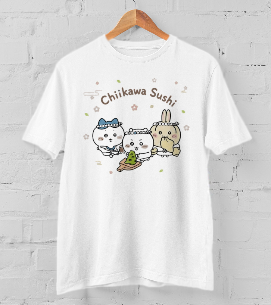 Chiikawa Sushi Chef Kawaii Hachiware Characters Eating T-Shirt
