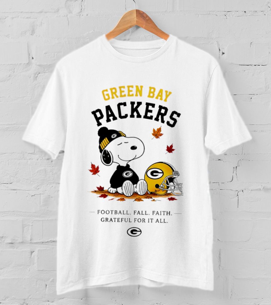 Green Bay Packers Snoopy Football Fall Faith Grateful For It All T-Shirt