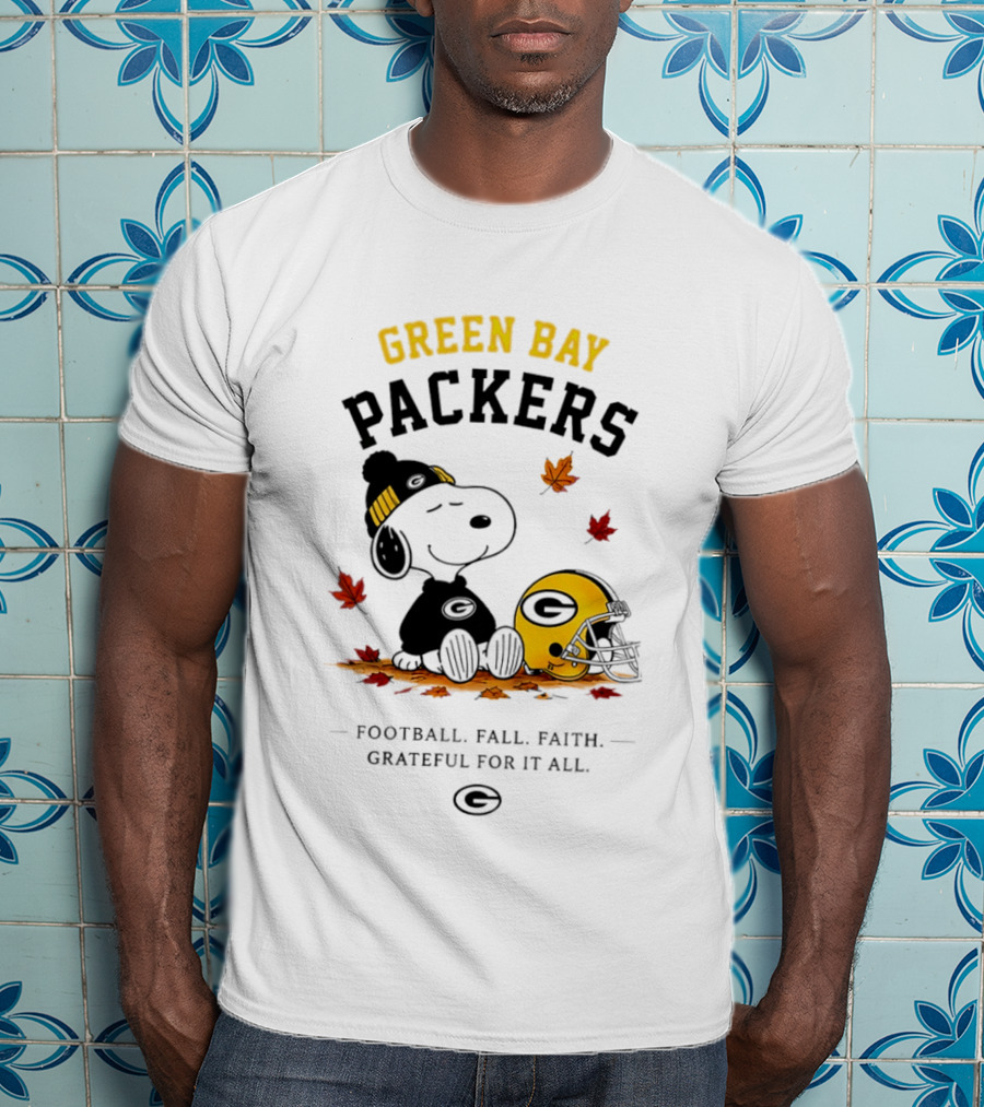 Green Bay Packers Snoopy Football Fall Faith Grateful For It All T-Shirt