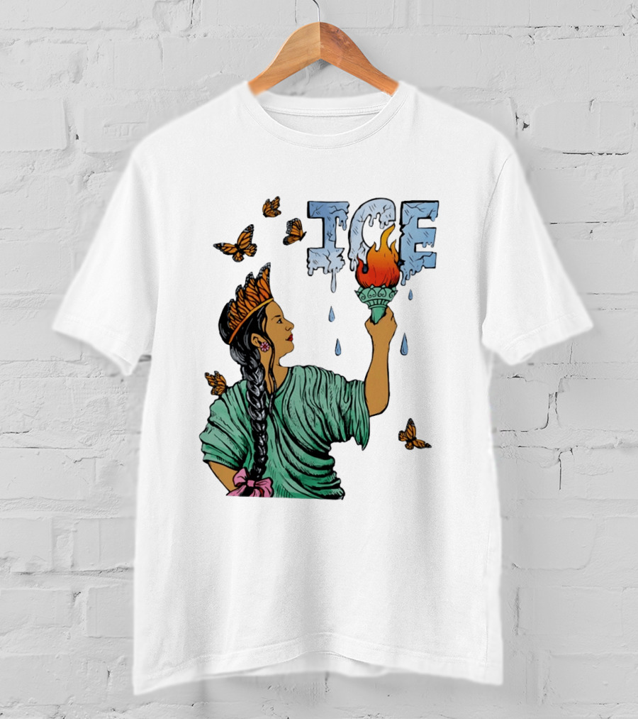 Liberty ICE Melt Activism With Monarch Butterflies And Torch Symbolism T-Shirt