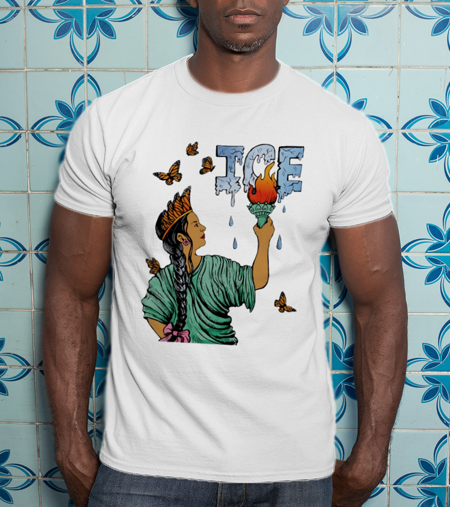 Liberty ICE Melt Activism With Monarch Butterflies And Torch Symbolism T-Shirt