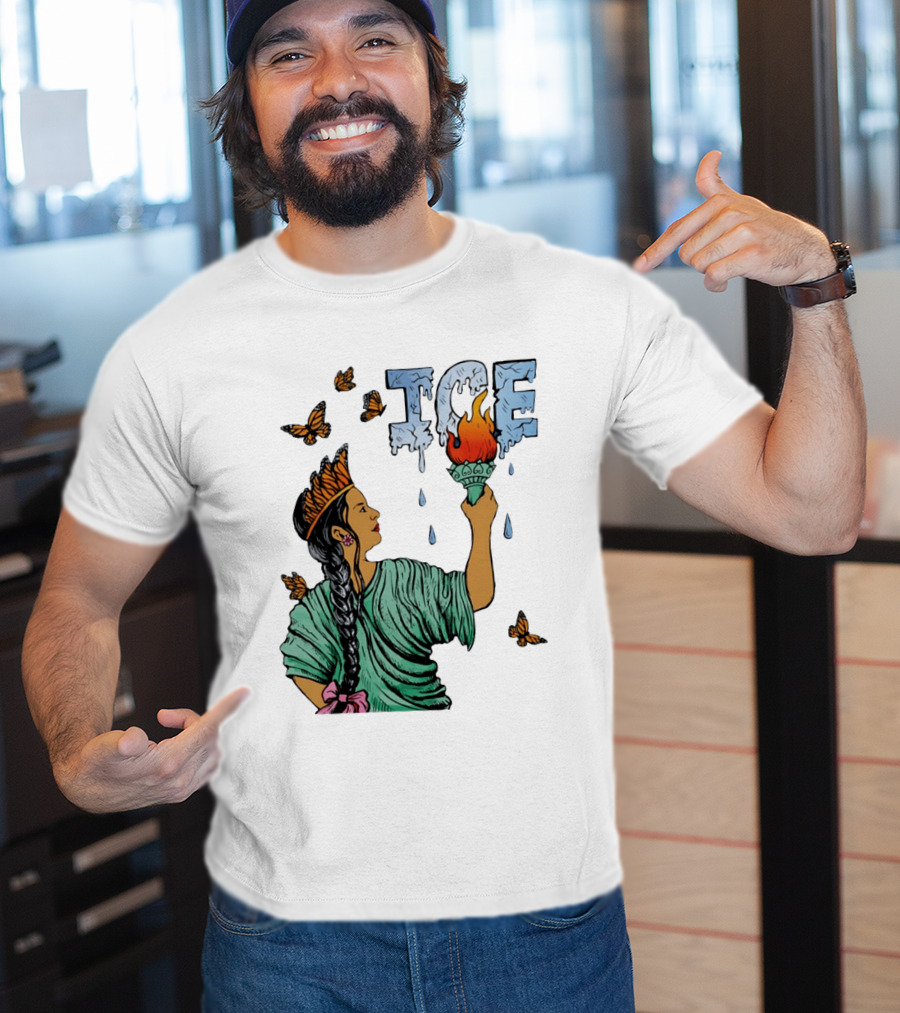 Liberty ICE Melt Activism With Monarch Butterflies And Torch Symbolism T-Shirt