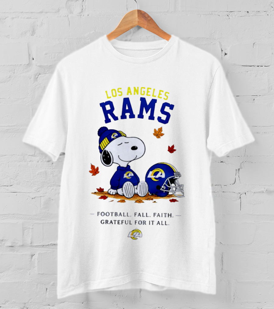 Los Angeles Rams Snoopy Football Fall Faith Grateful For It All NFL Peanuts Fan Gear T-Shirt