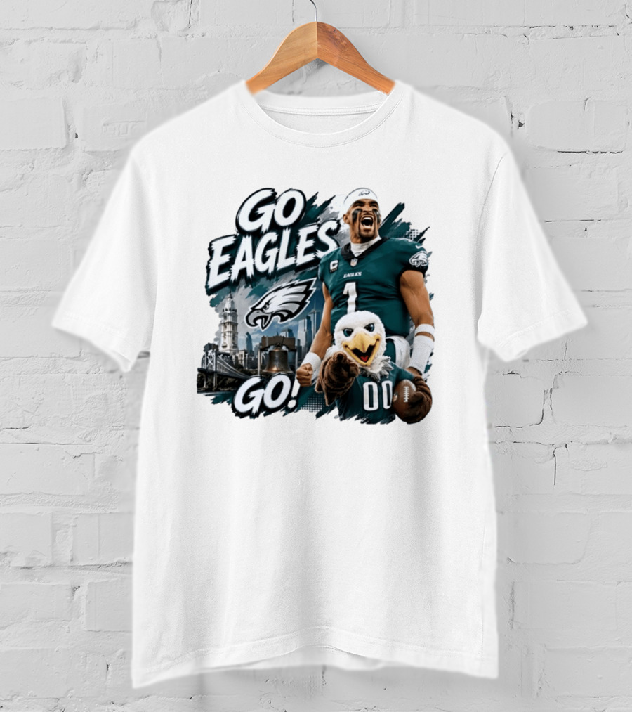 Go Eagles Go Philadelphia Eagles Jalen Hurts Swoop Football Skyline T-Shirt
