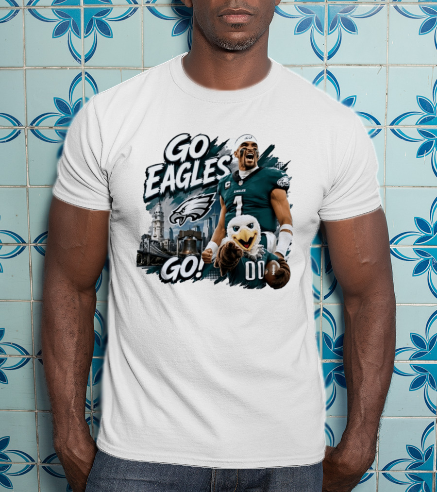 Go Eagles Go Philadelphia Eagles Jalen Hurts Swoop Football Skyline T-Shirt