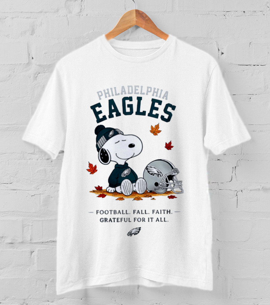 Philadelphia Eagles Snoopy Football Fall Faith Grateful For It All T-Shirt
