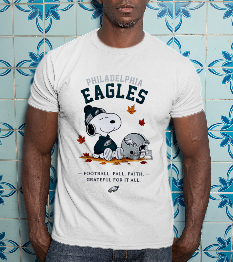 Philadelphia Eagles Snoopy Football Fall Faith Grateful For It All T-Shirt