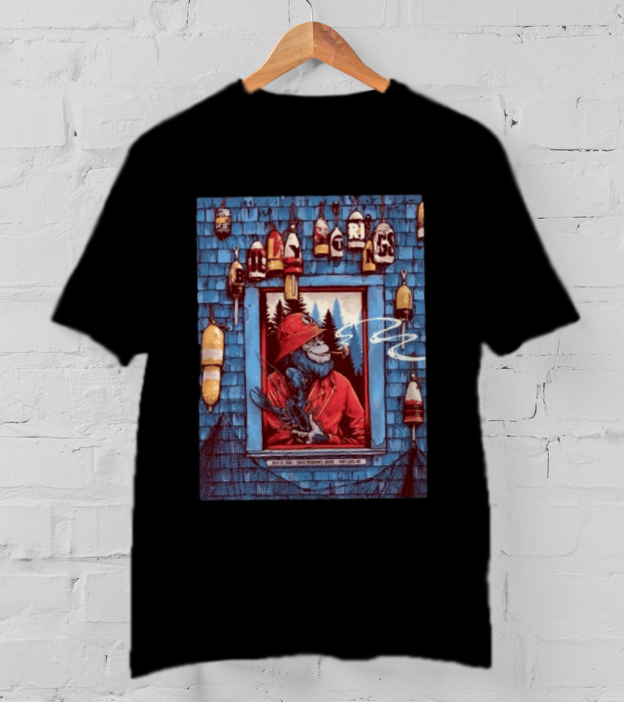 Billy Strings Portland ME 2026 Night 1 July 24 Event By Dan Dippel At Cross Insurance Arena Featuring Lobster Fisherman Monkey T-Shirt