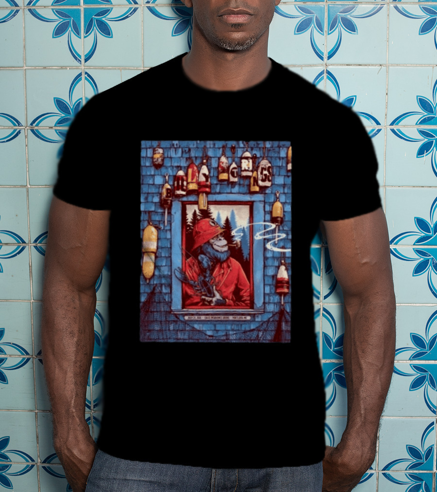 Billy Strings Portland ME 2026 Night 1 July 24 Event By Dan Dippel At Cross Insurance Arena Featuring Lobster Fisherman Monkey T-Shirt