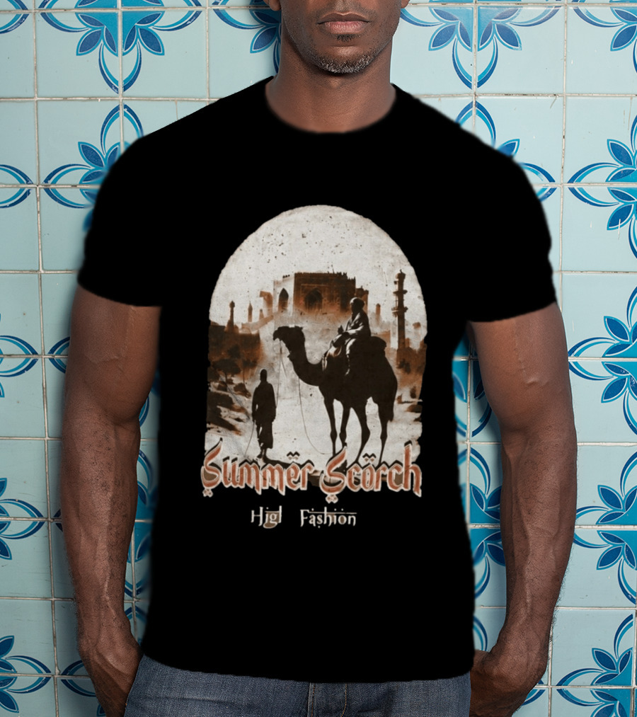 Summer Scorch High Fashion Camel Caravan Desert Scene T-Shirt