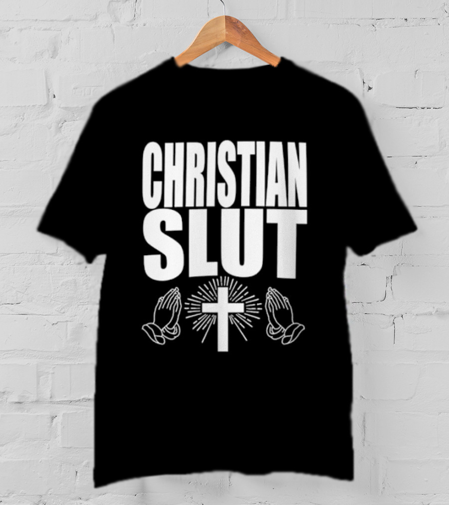 Christian Slut Praying Hands Cross Iconography T-Shirt