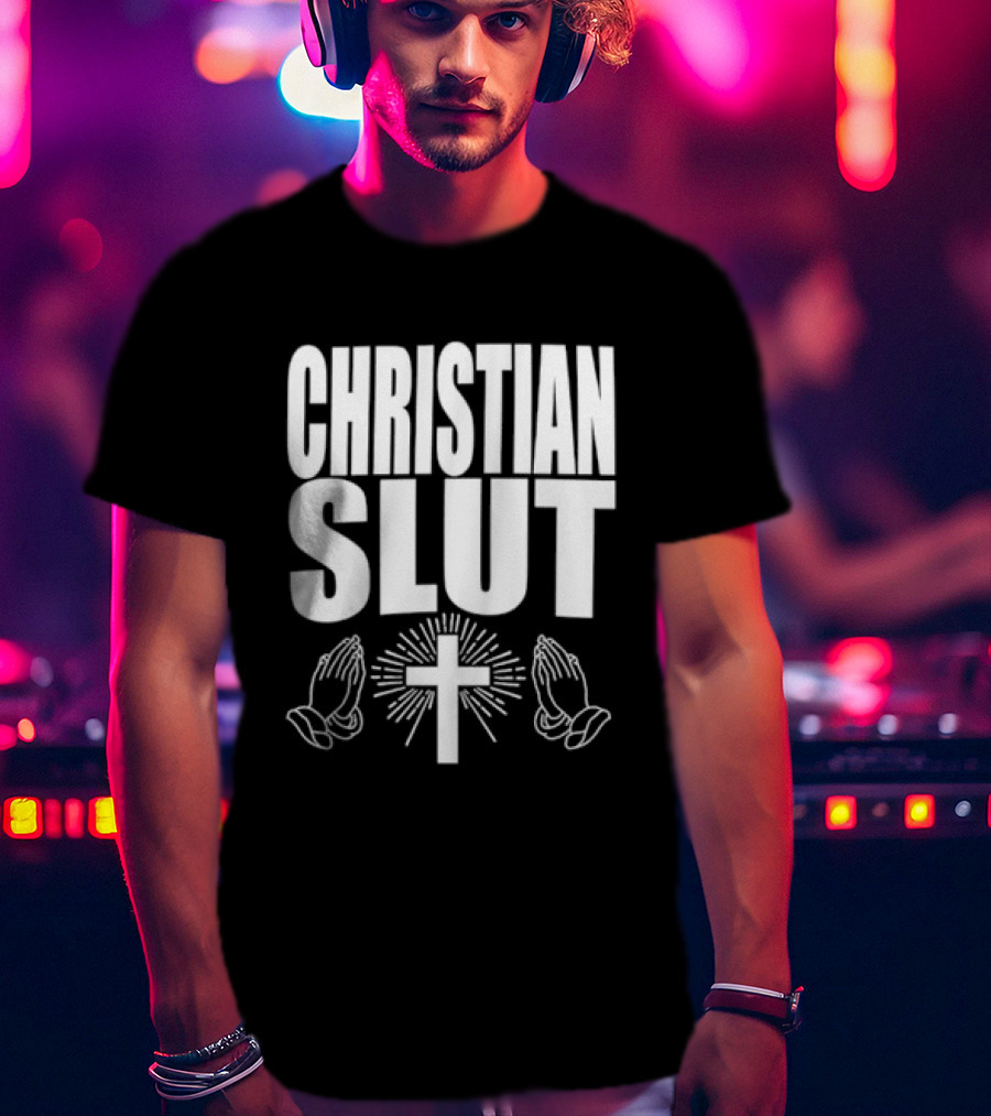 Christian Slut Praying Hands Cross Iconography T-Shirt