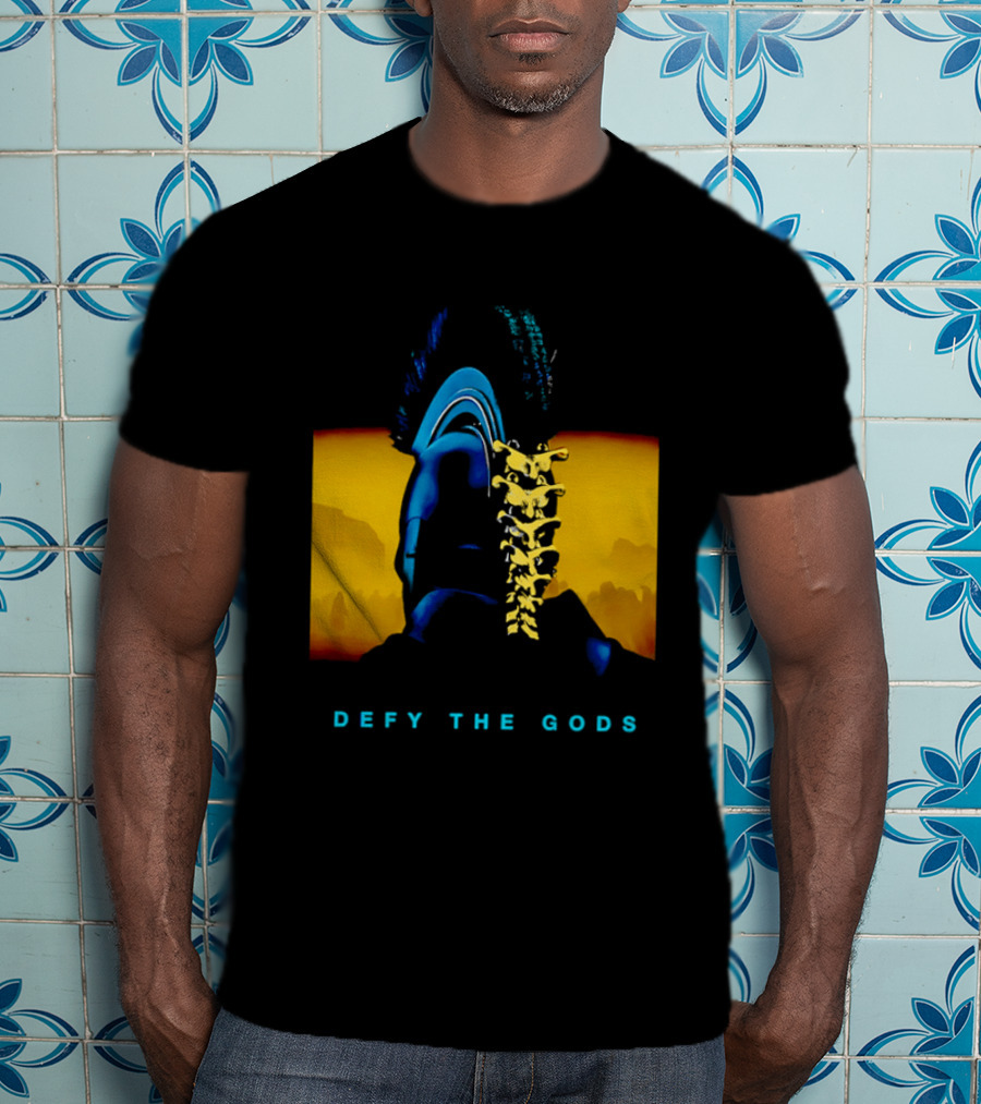 Defy The Gods Spartan Warrior Helmet Art Blue And Gold T-Shirt