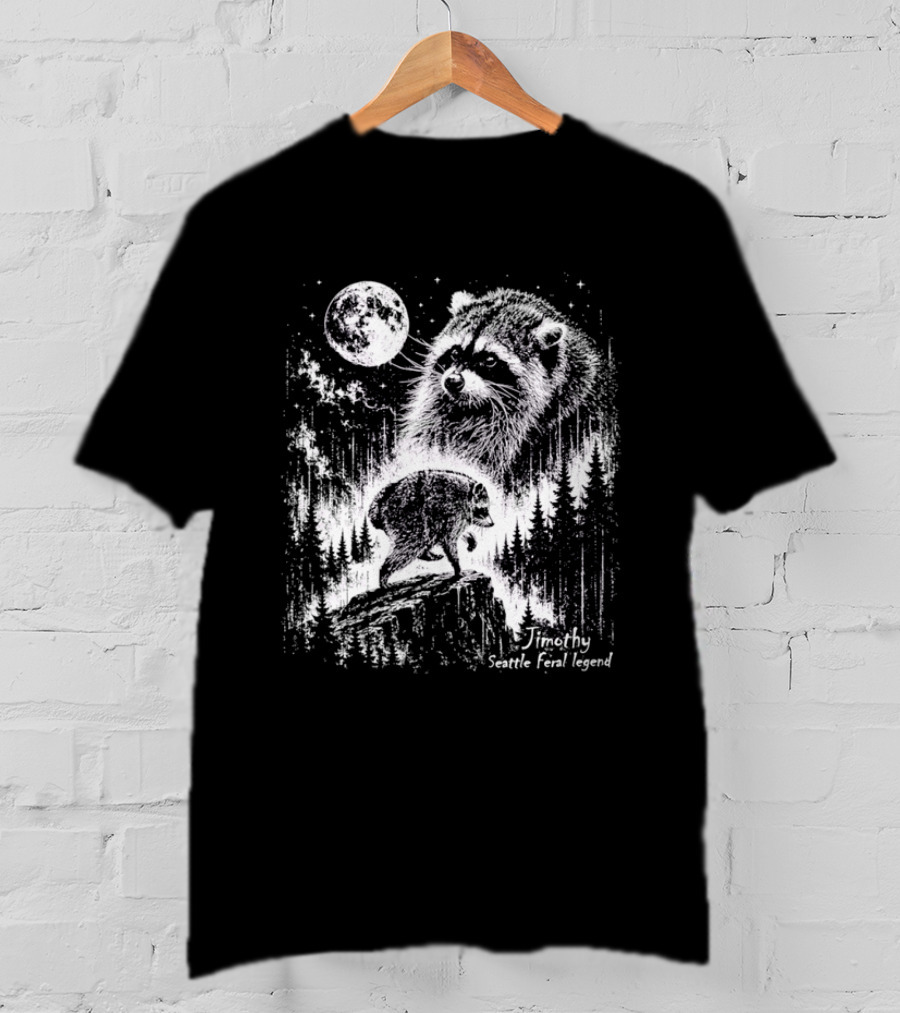 Jimothy Raccoon Scenic Trail Legend Moonlit Wilderness Forest Scene T-Shirt
