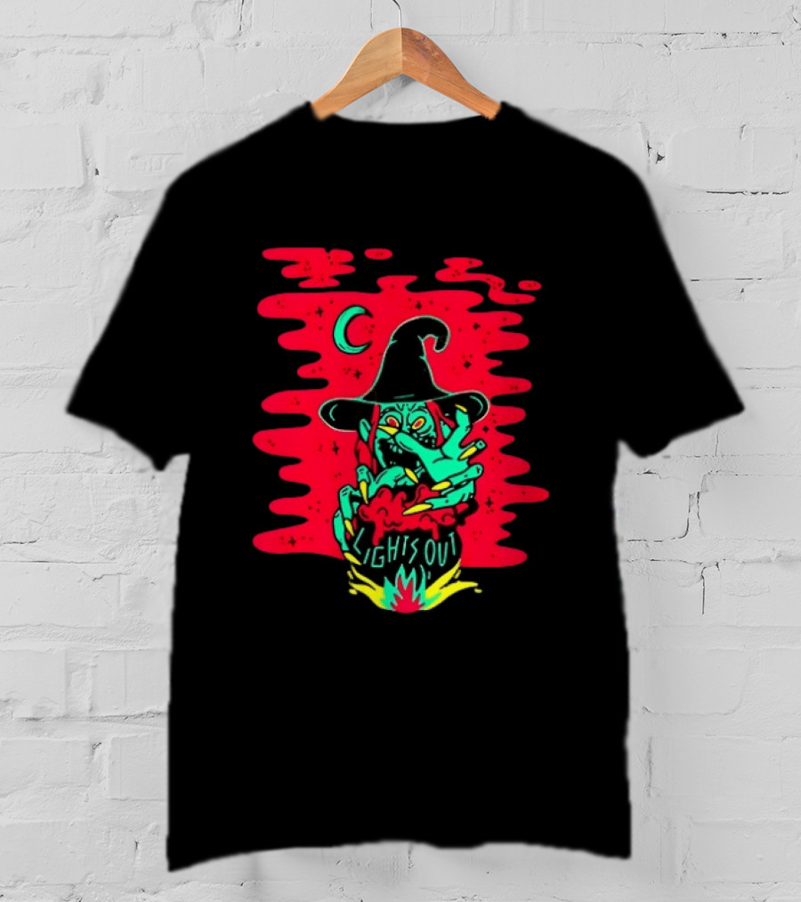 Lights Out Podcast Witch Halloween 2026 Crescent Moon T-Shirt