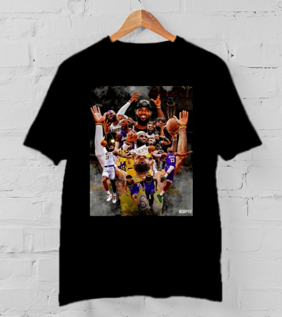 LeBron James Los Angeles Lakers ESPN Championship Highlights And Career Achievements T-Shirt