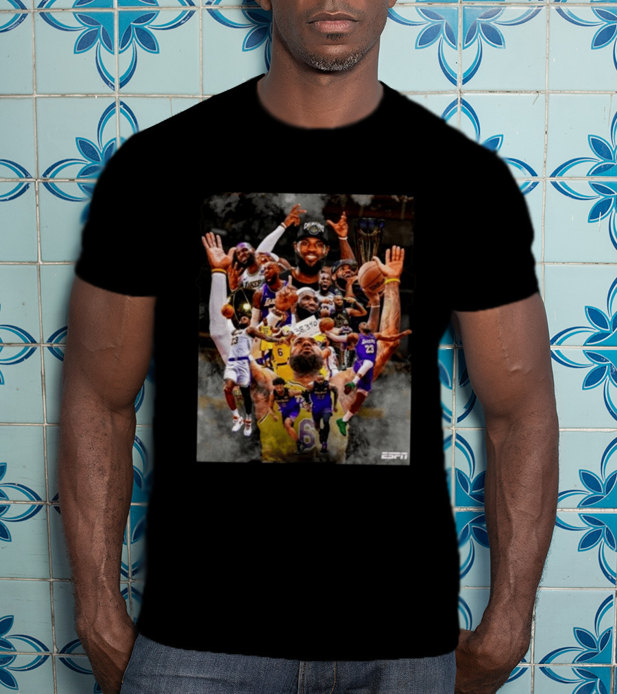 LeBron James Los Angeles Lakers ESPN Championship Highlights And Career Achievements T-Shirt
