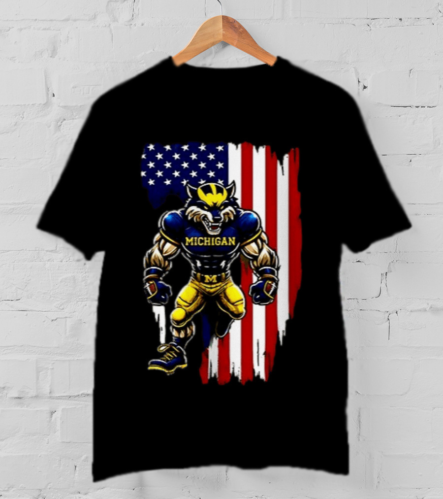 Michigan Wolverines We The People USA Flag Wolverine T-Shirt