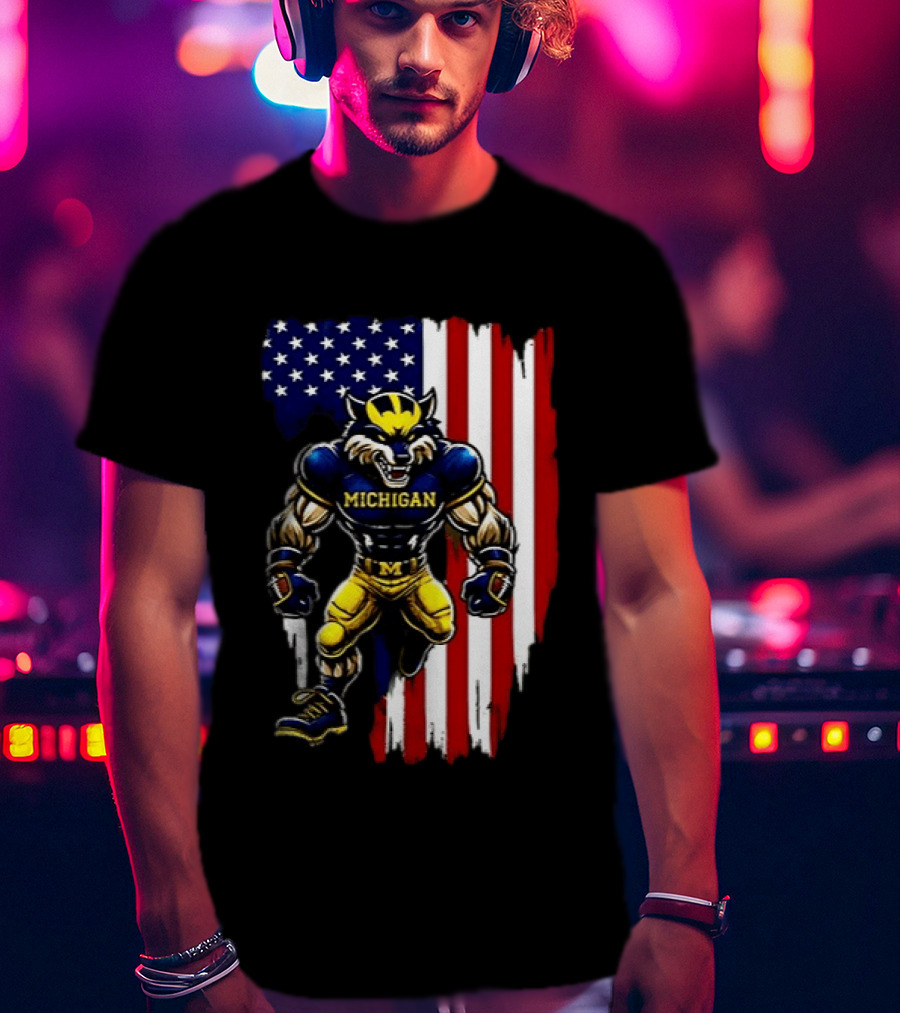 Michigan Wolverines We The People USA Flag Wolverine T-Shirt