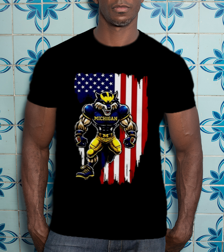 Michigan Wolverines We The People USA Flag Wolverine T-Shirt