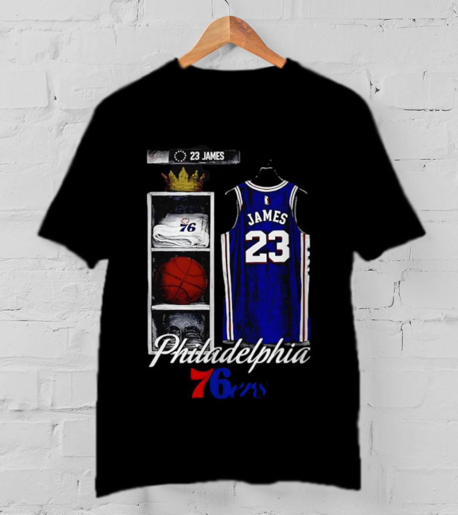 Philadelphia 76ers LeBron James 23 Basketball Jersey Locker Room Display T-Shirt