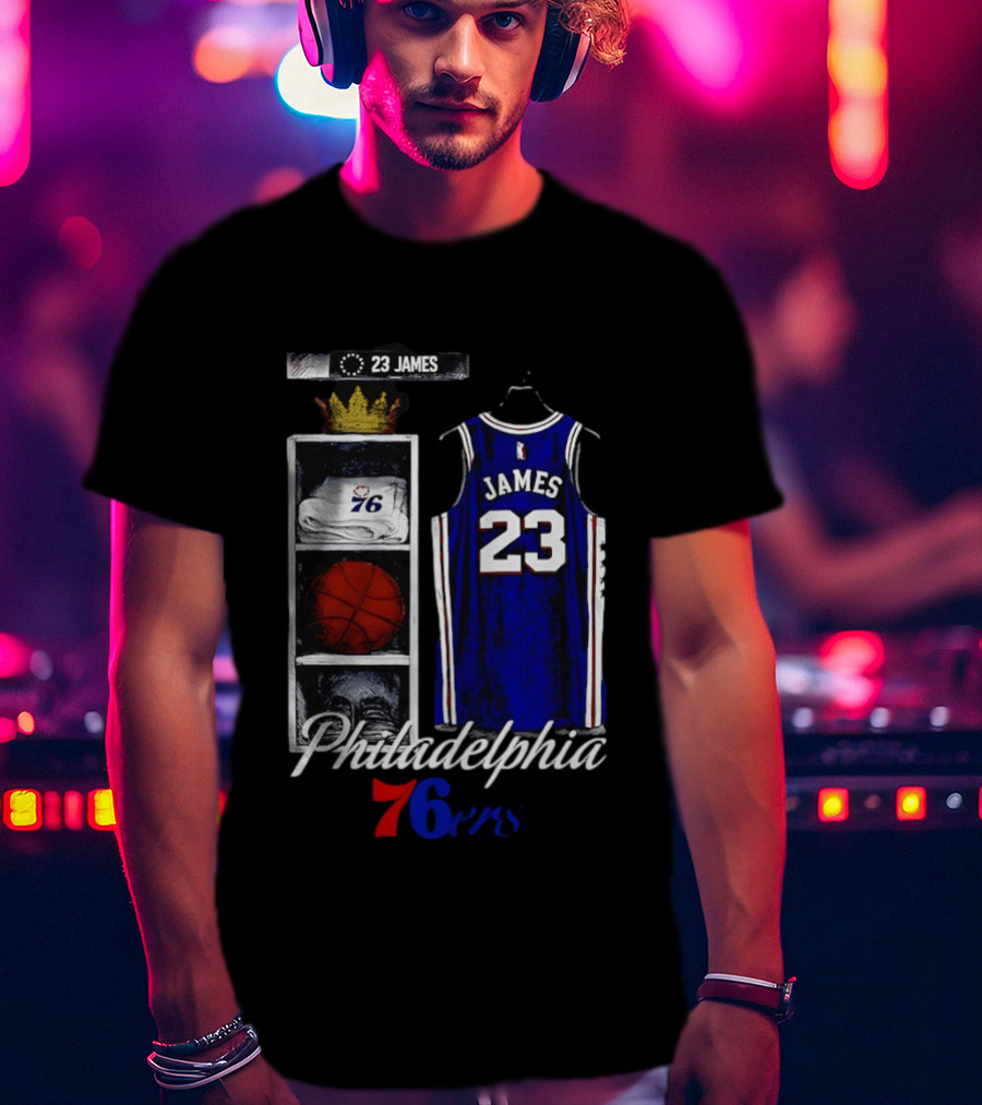 Philadelphia 76ers LeBron James 23 Basketball Jersey Locker Room Display T-Shirt