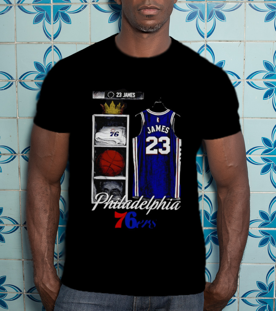 Philadelphia 76ers LeBron James 23 Basketball Jersey Locker Room Display T-Shirt