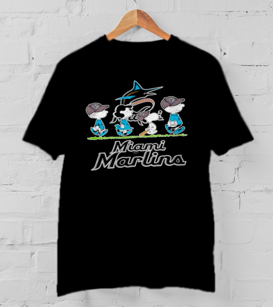 Peanuts Gang With Baseball Bats Miami Marlins Team T-Shirt