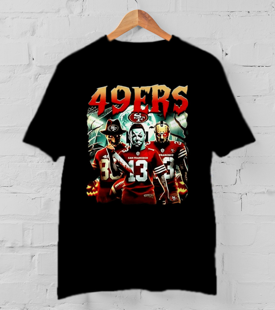 San Francisco 49ers Halloween Horror 2026 Freddy Jason Michael Myers T-Shirt