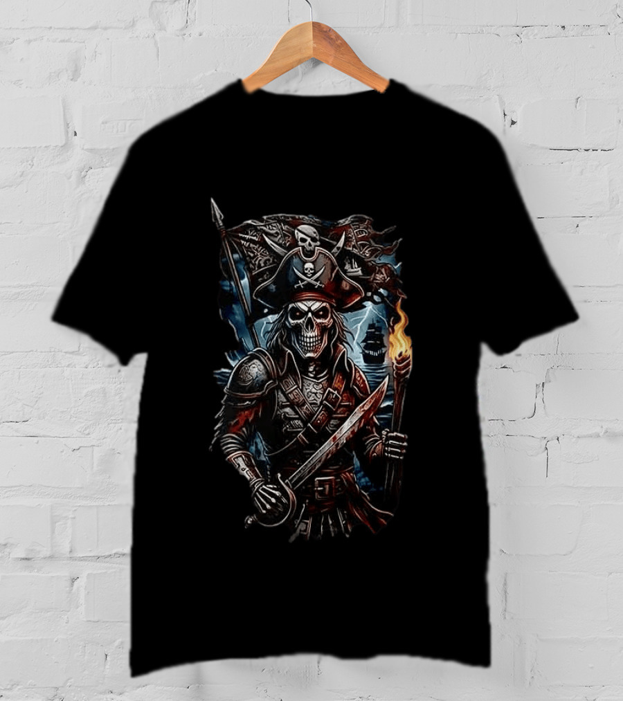 Tampa Bay Buccaneers Runs In My Blood Skeleton Pirate With Sword And Torch T-Shirt