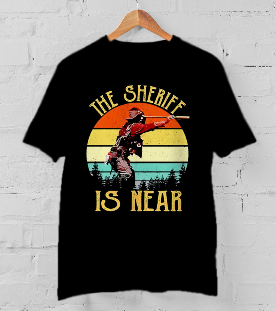 The Sheriff Is Near Western Cowboy Retro Sunset T-Shirt