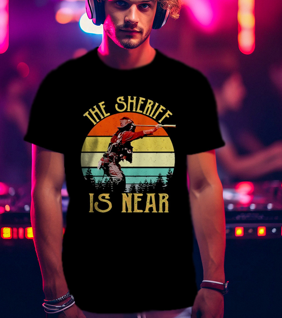 The Sheriff Is Near Western Cowboy Retro Sunset T-Shirt